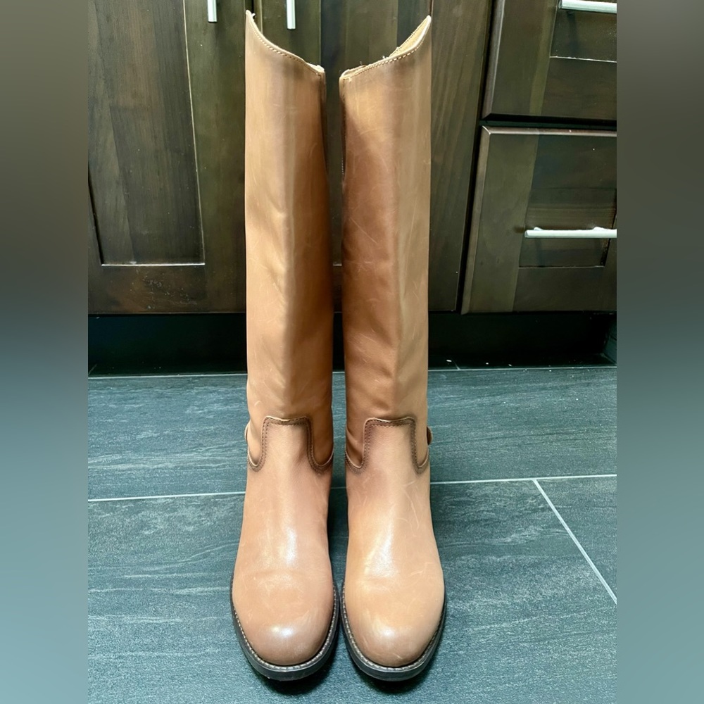 Sam Edelman Womens Mikala Zipper Leather Tall Knee-High Boots Shoes Cognac Brown